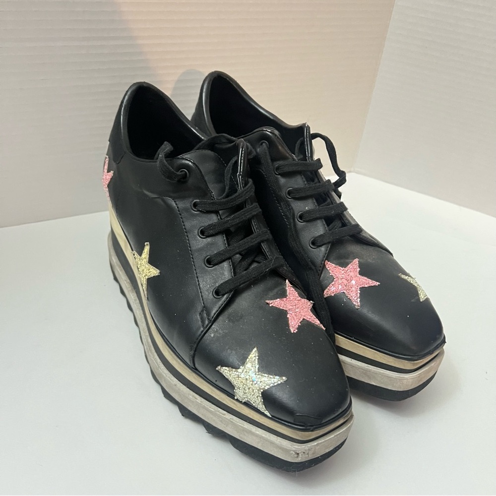 Stella McCartney Elyse Platform Glitter Star sneak 501778 size 9